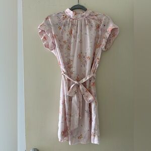 Anthropology cloth & stone Pastel Floral Tie-Waist Dress in Light Pink Small
